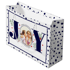 Voeg je foto's toe, marineblauw JOY en polka stipp Groot Cadeauzakje