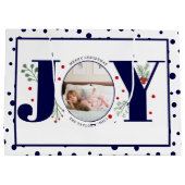 Voeg je foto's toe, marineblauw JOY en polka stipp Groot Cadeauzakje (Achterkant)