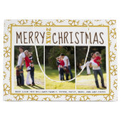 Voeg je foto's toe met kerstgoud, glitter sneeuwvl groot cadeauzakje (Voorkant)