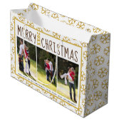 Voeg je foto's toe met kerstgoud, glitter sneeuwvl groot cadeauzakje (Voorkant Gekanteld)