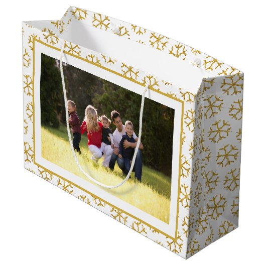 Voeg je foto's toe met kerstgoud, glitter sneeuwvl groot cadeauzakje (Achterkant Gekanteld)