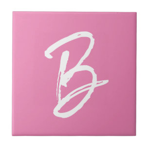 Voeg je Letter B Monogram roze wit toe Tegeltje