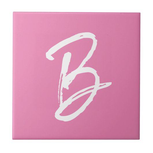 Voeg je Letter B Monogram roze wit toe Tegeltje (Voorkant)