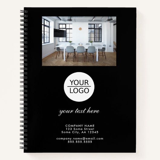 Voeg je Logo aangepaste tekst zwarte promotiefoto  Notitieboek (Voorkant)