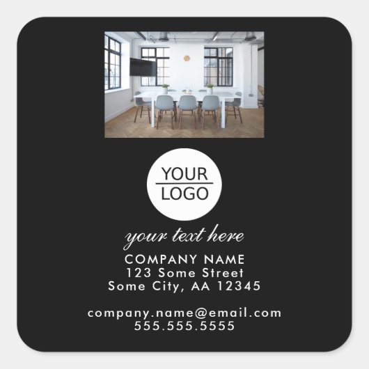 Voeg je Logo aangepaste tekst zwarte promotiefoto  Vierkante Sticker (Voorkant)