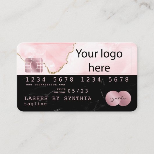 Voeg je logo Credit Kaart Black Marble blush pink  Visitekaartje (Voorkant)