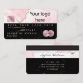 Voeg je logo Credit Kaart Black Marble blush pink  Visitekaartje (Voorkant / Achterkant)