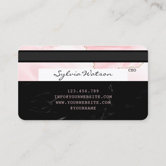 Voeg je logo Credit Kaart Black Marble blush pink  Visitekaartje (Achterkant)