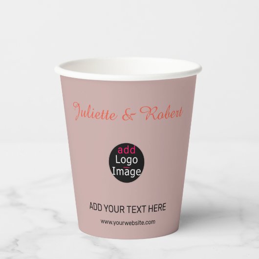 Voeg je Logo-dusty Roos-hue Art toe Papieren Bekers (Voorkant)