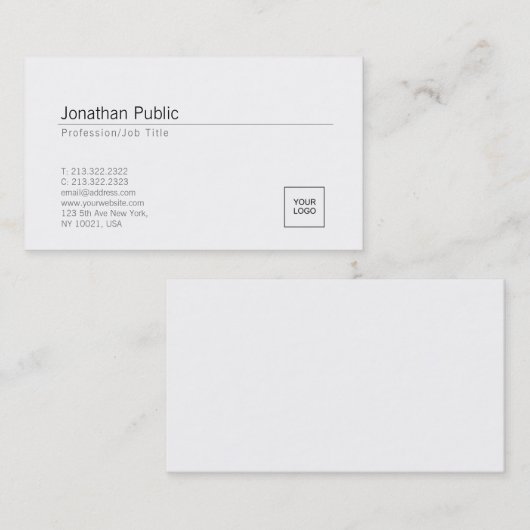 Voeg je Logo Elegant White Minimal Design Trendy t Visitekaartje (Voorkant / Achterkant)