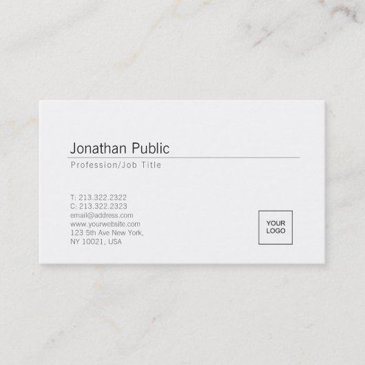 Voeg je Logo Elegant White Minimal Design Trendy t Visitekaartje (Voorkant)