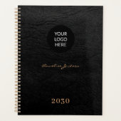 Voeg je logo elegant zwart leer 2026 toe planner (Voorkant)