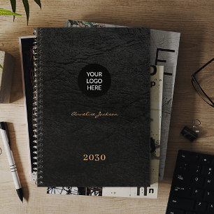 Voeg je logo elegant zwart leer 2026 toe planner