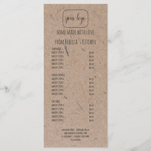 Voeg je Logo homemade Bakery Price List toe en Menu (Voorkant)