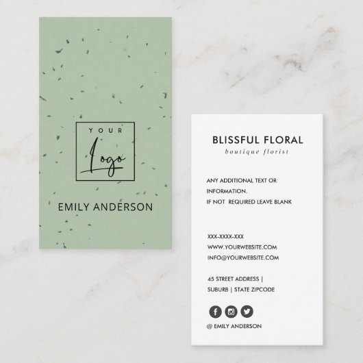 VOEG JE LOGO MINIMAL BLUE GREEN CERAMIC TEXTURE TO VISITEKAARTJE (Voorkant / Achterkant)