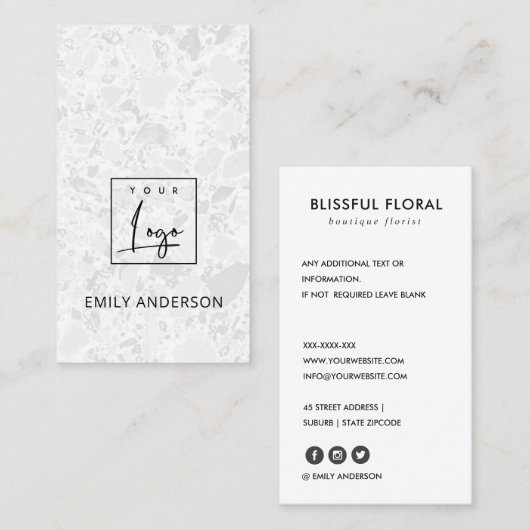 VOEG JE LOGO MINIMAL SOFT RUSTIC TERRAZZO TEXTURE VISITEKAARTJE (Voorkant / Achterkant)