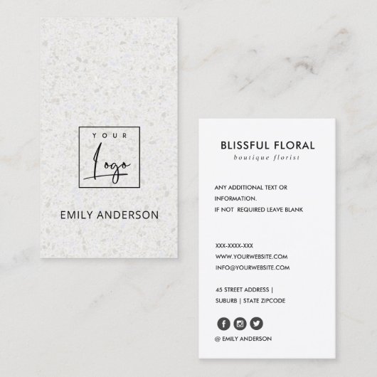 VOEG JE LOGO MINIMAL SOFT RUSTIC TERRAZZO TEXTURE VISITEKAARTJE (Voorkant / Achterkant)