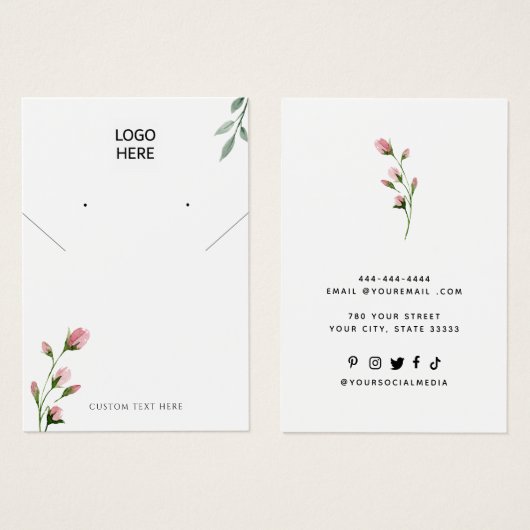 Voeg je logo Modern Ketting oorbel display card Visitekaartje (Voorkant /achterkant)