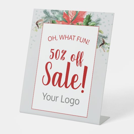 Voeg je Logo Red Floral Holiday Business Verkoop t Reclamebord Met Voetstuk (Voorkant)