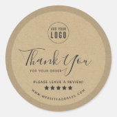 Voeg je Logo toe Dank je Review Kraft Ronde Sticker (Voorkant)