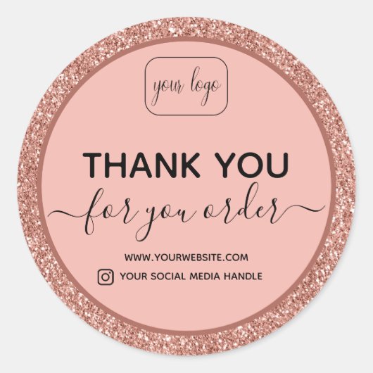Voeg je Logo toe | dank u roos goudglitter Ronde Sticker (Voorkant)
