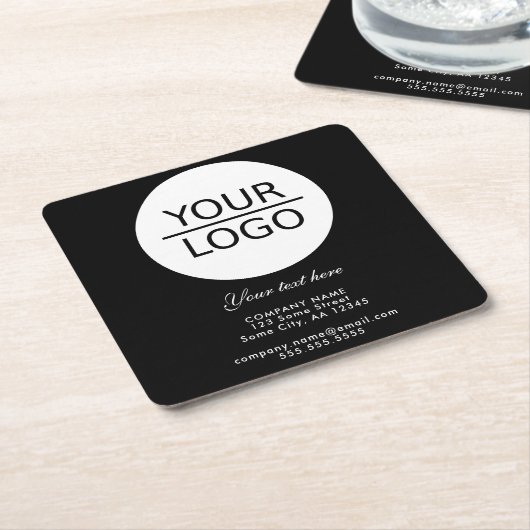 Voeg je Logo toe met Aangepaste tekstpromotie zwar Kartonnen Onderzetters (Schuin)