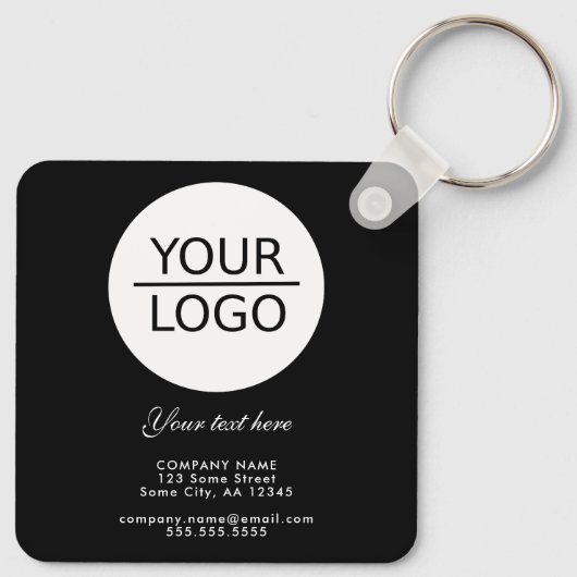 Voeg je Logo toe met Aangepaste tekstpromotie zwar Sleutelhanger (Achterkant)