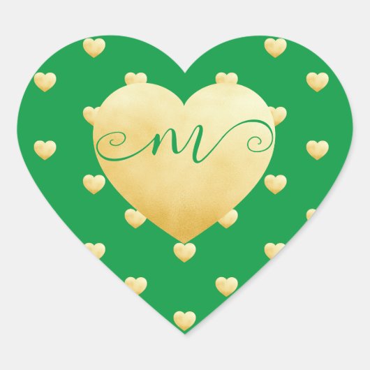 Voeg je Monogram Gold Heart toe aan Groen Hart Sticker (Voorkant)