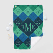 Voeg je Monogram toe | Blauw en groen argyle-patro Golfhanddoek (Insitu)
