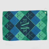 Voeg je Monogram toe | Blauw en groen argyle-patro Golfhanddoek (Horizontaal)