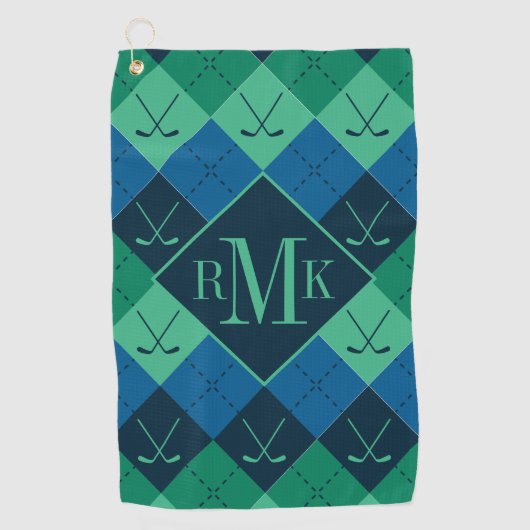 Voeg je Monogram toe | Blauw en groen argyle-patro Golfhanddoek (Voorkant)