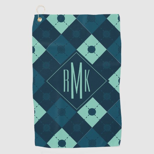 Voeg je Monogram toe | Blauw en Mint Argyle Patroo Golfhanddoek (Voorkant)