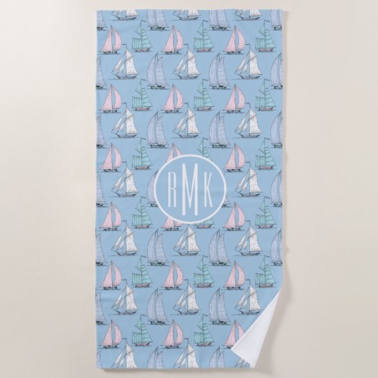 Voeg je Monogram toe | Cute Sailboat Pattern Strandlaken (Voorkant)