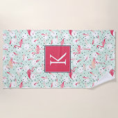 Voeg je Monogram toe | Flamingo Bird with Feathers Strandlaken (Voorkant)