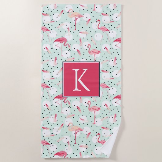 Voeg je Monogram toe | Flamingo Bird with Feathers Strandlaken (Voorkant)