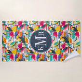 Voeg je Monogram toe | Geometrische tropische voge Strandlaken (Voorkant)