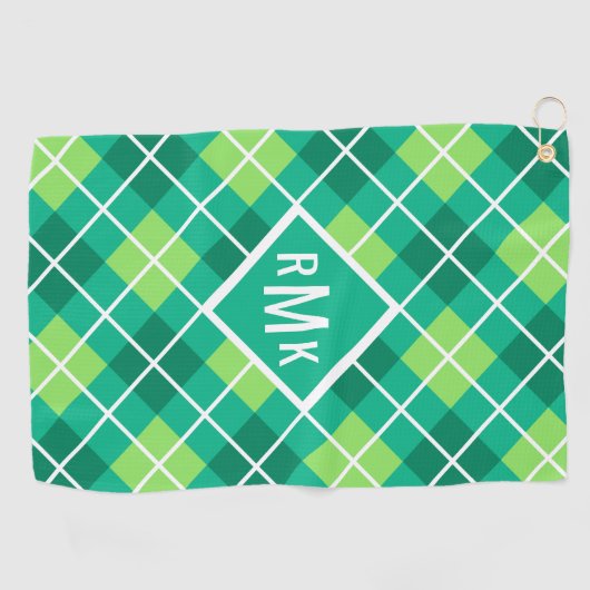 Voeg je Monogram toe | Green Argyle Pattern Golfhanddoek (Horizontaal)