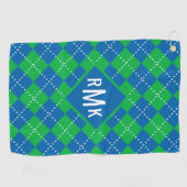 Voeg je Monogram toe | Groen en blauw argyle-patro Golfhanddoek (Horizontaal)