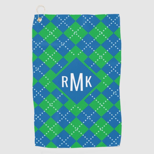 Voeg je Monogram toe | Groen en blauw argyle-patro Golfhanddoek (Voorkant)