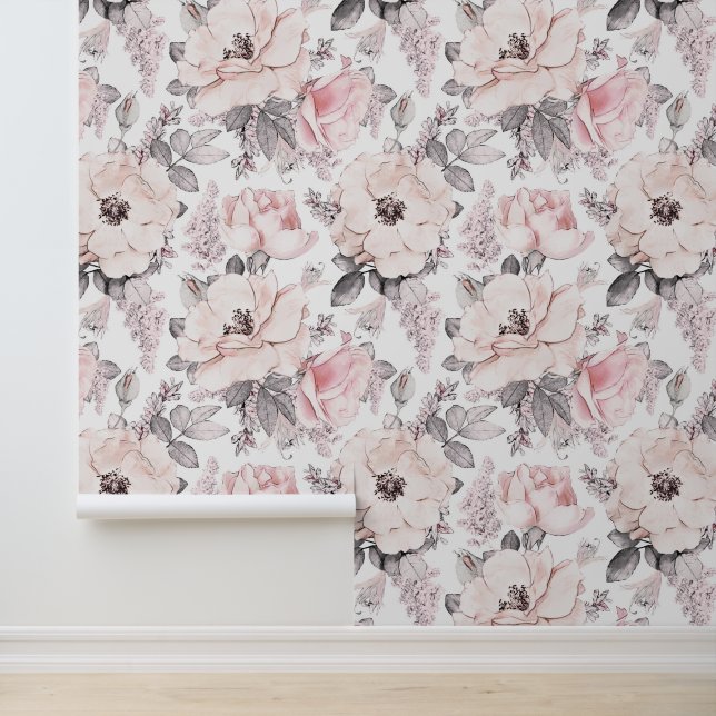 Voeg je Monogram toe | Klassiek roze en grijs patr Behang (Applicatie)