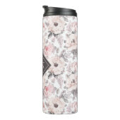 Voeg je Monogram toe | Klassiek roze en grijs patr Thermosbeker (Geroteerd rechts)