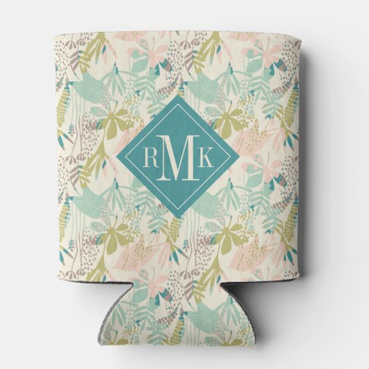 Voeg je Monogram toe | Modern Floral Pattern Blikjeskoeler (Achterkant)