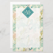 Voeg je Monogram toe | Modern Floral Pattern Briefpapier (Voorkant / Achterkant)