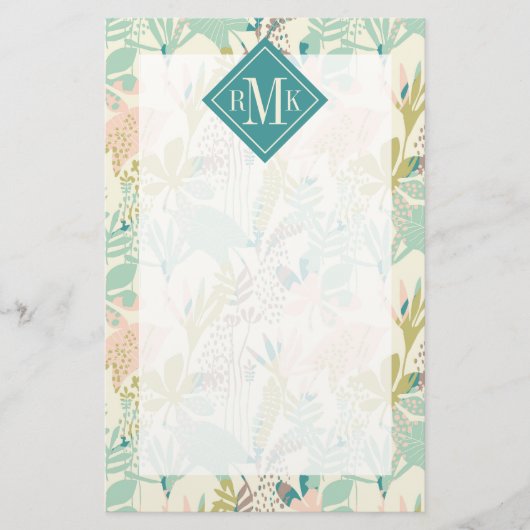 Voeg je Monogram toe | Modern Floral Pattern Briefpapier (Voorkant)