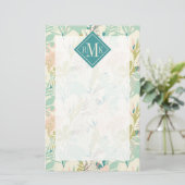 Voeg je Monogram toe | Modern Floral Pattern Briefpapier (Staand voorkant)