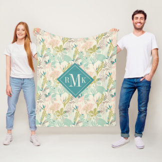 Voeg je Monogram toe | Modern Floral Pattern Fleece Deken