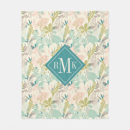 Voeg je Monogram toe | Modern Floral Pattern Fleece Deken (Voorkant)