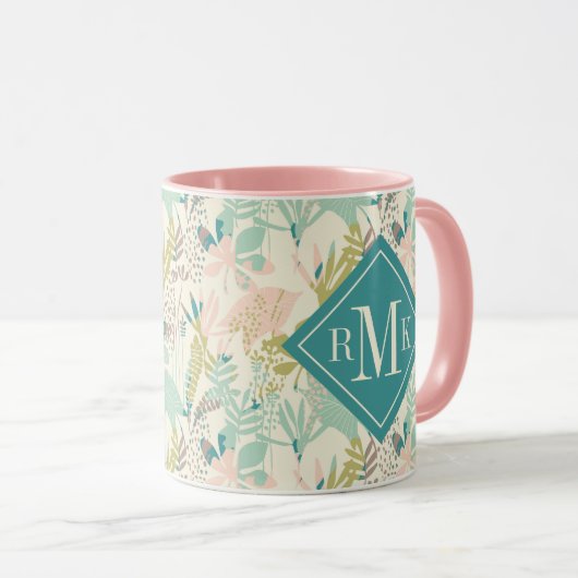 Voeg je Monogram toe | Modern Floral Pattern Mok (Voorkant rechts)