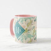 Voeg je Monogram toe | Modern Floral Pattern Mok (Voorkant links)