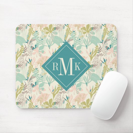Voeg je Monogram toe | Modern Floral Pattern Muismat (Met muis)